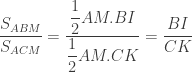 \dfrac{S_{ABM}}{S_{ACM}}= \dfrac{\dfrac{1}{2} AM. BI}{\dfrac{1}{2}AM.CK} = \dfrac{BI}{CK}