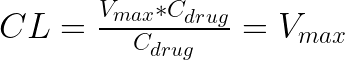  CL=\frac{V_{max} * C_{drug}}{C_{drug}} = V_{max} 